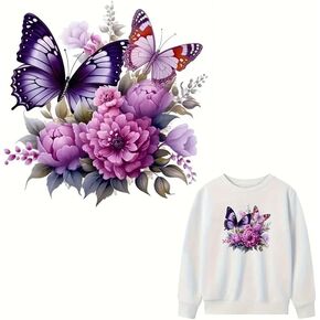Christmas Butterfly Peony Flower Floral Iron On Transfers for T-Shirts Rub on Transfers Stickers Vinyl Ready to Press Stickers Iron on Decals for T-Shirts Clothing Hoodie DIY Crafts