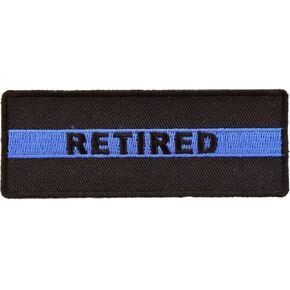 Generic Retired Police Officer Law Enforcement Embroidered Iron on Patch, Thin Blue Line, 4 x 1.5 inches, Black/blue