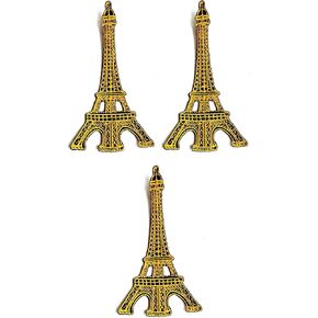 Umama Patch Set of 3 Gold Eiffel Tower Craft Fabric Paris France Travel Vacation Cartoon retro fun embroidered applique iron on patch for Backpacks Jeans Jackets T-Shirt Clothing