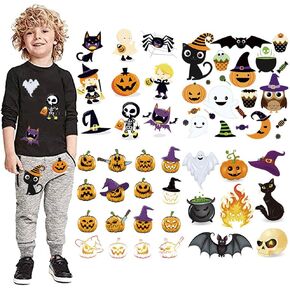 Halloween Iron on Patches Stickers Pumpkin Black Cat Ghost Heat Transfer Decals Applique for Clothing Decorations