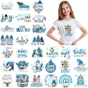 Ferraycle 30 Pcs Winter Iron on Transfers for T Shirts Winter Snow Heat Transfer Blue Ready to Press Decals Stickers Patches Design for Clothing DIY Craft Decoration(Winter Theme) in Kuwait