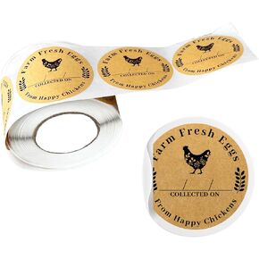 Farm Eggs Laid On Stickers Collected Date | 350 pcs roll | 2" Minimalist Kraft Paper Brown Handling Instructions Card for Egg Carton to Sell Label from Happy Chickens Write in How to Handle Eggs