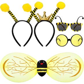 5 Pack Bee Costume Set, Bee Wings with 2 Antenna Headbands and 2 Glasses, Bumblebee Outfit for Men, Women, and Kids, Bee Dress Up Accessories for Birthday, Halloween, Cosplay Party, Yellow
