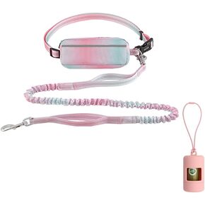 Adjustable Waist Leash with Zipper Pouch for Dog,Shock Absorbing Bungee Hands Free 3.9-6 Feet Long with Reflective Stitches,Wide Padded Waist Dog Running Leash
