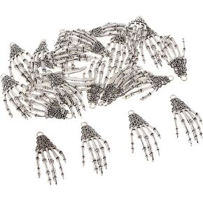 30pcs Halloween Skeleton Hand Pendants Metal Charms Pendants DIY for Necklace Bracelet Jewelry Making and Crafting - Silver