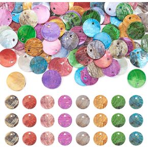 Beadthoven 80pcs Flat Round Disc Shell Charms Beads 12mm Mix Mini Coin Mother of Shell Disc Charms Dangle Beads Ocean Seashells Pendants for Jewelry Making Necklace Earrings Supplies