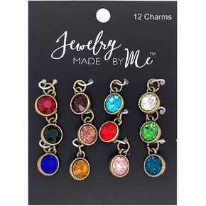 Birthstone Gem Charms, Antique Gold 12pc | Charm Jewlery Making Accesories | DIY Bracelet & Jewelry Crafts | Perfect Birthday & Christmas Gifts