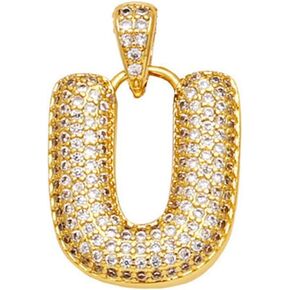 stino Cubic Zirconia Bubble Letter Charm for Jewelry Making, Alphabeta Initial Neclace Pendant, Gold Tone Brass
