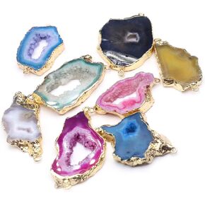 LHJ 5 Pcs Natural Stone Connectors Random Irregular Shape Healing Geode Agate Pendant Charms for Jewelry Making Necklace Gift