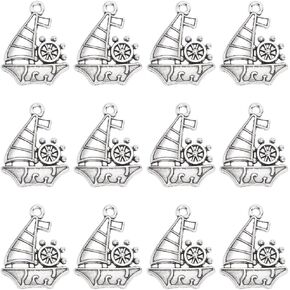 SUNNYCLUE 1 Box 80Pcs Sailboat Charms Boat Charm Bulk Metal Alloy Antique Silver Vintage Tibetan Sailboats Sailing Ship Dangle Charm for Jewelry Making Charms Bracelets Necklace DIY Crafts Accessories