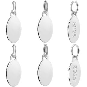 PH Pandahall 6pcs 925 Sterling Silver Chain End Tags ، فراغات ختم بيضاوية مع علامات على علامات ، قلادة ، قلادة ، قلادة سحر ، أقراص ختم المجوهر