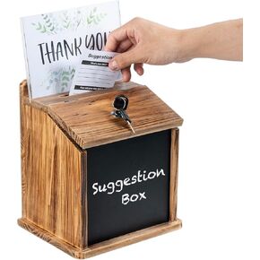 MyGift Rustic Rustic Wood Wood Wall Awaltaining Awating Absible Box / Comment Countion Box مع قفل ومفتاح ، حامل علامة أكريليك واضحة وسطح السبورة
