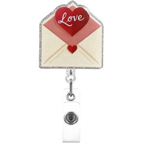Valentine's Badge Holder Retractable Clip Leopard Heart Badge Reel Retractable Pink Ribbon Cute Valentines Name Tag Acrylic Alligator Clip for Nurse Office Teacher Women & Man in Saudi Arabia