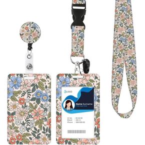 ID Badge Holder with Retractable Lanyard and Keychain, Badge Reel with Rotate Carabiner Clip,Magic White Lotus Flower Card Name Tag Lanyard ID Protector Bage Clips for Teachers, Student, Women, Office