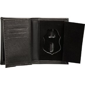 Perfect Fit CBP Hidden Badge Bifold Wallet for US Customs Border Patrol Badge and ID Case Hidden Badge Wallet (Cutout PF-587) Black Leather