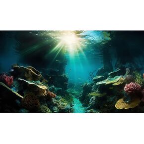 Under The Sea Aquarium Background Underwater Coral Reef Fish Tank Background Undersea Rock Cave Sunray Terrarium Background Tropical Fish Ocean World Aquarium Backdrop For Fish Tank Decors 24x16in