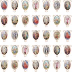40Pcs Rosary Centerpiece Making Supplies Picture Jesus Maria Religion Enamel Alloy Oval Virgen De Guadalupe Charms Pendant for Diy Prayer Necklace Jewelry Making