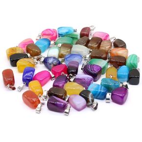 LHJ 24 Pcs Natural Stone Pendants Irregular Striped Agate Bead Stone Healing Chakra Crystal Charms for Jewelry Making Necklace Bracelet