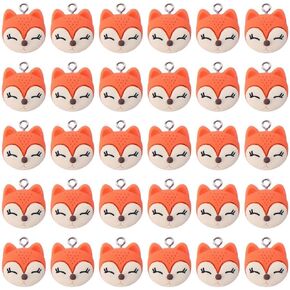 30Pcs Resin Fox Shape Charms, Cartoon Animal Pendant, Flat Back Fox Charms for DIY Jewelry Making