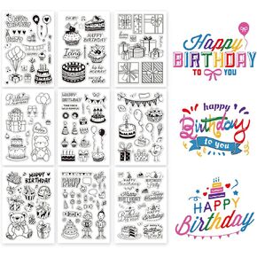 GLOBLELAND 9 Sheets Happy Birthday Silicone Clear Stamps Seal for Card Making Decoration and DIY Scrapbooking