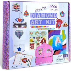 SPROUT & SPARK STUDIO Diamond Art Kits,Gem Arts and Crafts for Kids, Paint by Numbers for Girls and Boys Age 6-8-12, Bracelet Making, Diamond Painting Stickers,Keychains