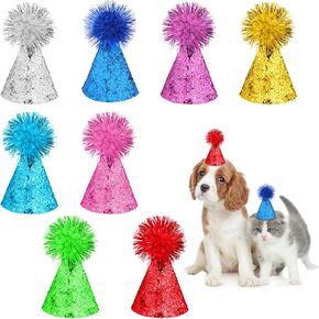 Dog Birthday Hat, 8 Pieces PU Leather Dog Party Hat Multicolor Birthday Party Hats Adjustable Birthday Headbands Glitter Cat Birthday Hat Mini Party Hats for Stuffed Animals Cats Dogs Party Supplies