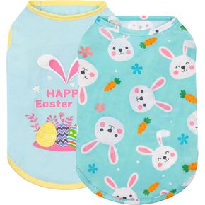 cyeollo 2pack Dog Easter Shirt for Small Puppy Dogs Soft Pet T Shirts Dog Tank Top Vest T-Shirt Rabbit Print Cat Apparel