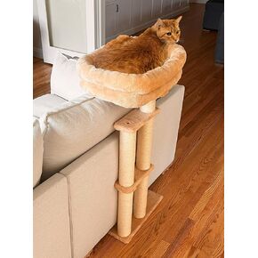 Cushion Protector Cat Bed, Prevents Damage From Indents, Claws, Fur, Cost-Savings Dual Sisal Scratching Posts, Cat Tree/Tower Perch Height Adjusts 24" to 40", Easy Assembly, Very Sturdy, Plush Bed