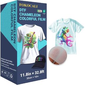 FOKOCALI Holographic DTF Transfer Film 11.8in x 32.8ft DTF Chameleon Holographic DTF Film Roll, Cold Peel, for Direct to Film Transfer Printing ONT-Shirt Textile