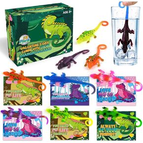 24PCS Valentines Day Cards for Kids School Classroom Exchange, Valentine's Day Gift Cards with Change Color Lizard Toys, Valentines Greeting Cards Bulk for Kids School Classroom Exchange
