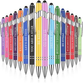 Sherr 80 Pcs Inspirational Motivational Quotes Ballpoint Pens with Stylus Tip 5.6 Inch Metal Writing Pen Set for Screen Touch Encouraging Black Ink Pen Office(Assorted,Motivational)