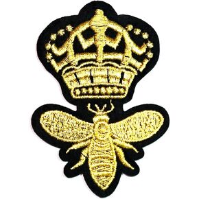 HHO Golden CROWN BEE cartoon kid Patch Embroidered DIY Patches, Cute Applique Sew Iron on Kids Craft Patch for Bags Jackets Jeans Clothes