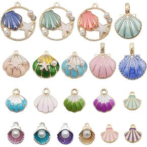 WOCRAFT Assorted Enamel Marine Sea Life Shell Charms for Jewelry Making Enamel Ocean Starfish Conch Shell Bracelet Charm Necklace Earrings Accessories DIY Crafts (Seashell-M156-60pcs)