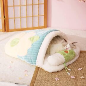 Cute Pet House,Sakura Cat Sleeping Bag with Pillow,Cute Cave Cat Bed,Calming Dog Bed,Soft Warm Cozy Pet Supplies for Cat and Puppies Below 13lbs (Sleepoing Bag)