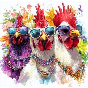 MEIYUDA Diamond Painting Kits for Adults, DIY Chicken Diamond Art Kits for Beginners, 5D Cartoon Animals Diamond Art Painting Kit Gem Art Crystal for Home Wall Decor and Holiday Presents 12x12In