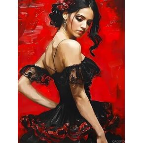 QACEYID Diamond Painting Kits 5D The Black Dress Dancer Diamond Art with Accessories Tools Dancer Painting with Diamond Relaxation and Home Wall Decor 12x16 inch