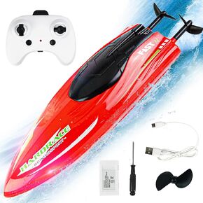 BEZGAR RC Boat, 8 inch Mini Stunt Remote Control Boat for Kids, 15 KPH Fast RC Speed Boat with 600mAh Battery, Ideal 360° Rotation Waterproof Toy Boats for Pools & Lakes - B803 Red