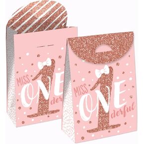 Big Dot of Happiness 1st Birthday Little Miss Onederful - Girl First Birthday Gift Favor Bag - Party Goodie Boxes - Set of 12