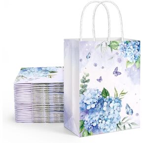FYSUIMU 16 Pcs Hydrangea Flower Paper Gift Bags Blue Purple Floral Party Favor Bags with Handle Goodie Candy Treat Bags for Spring Summer Wedding Birthday