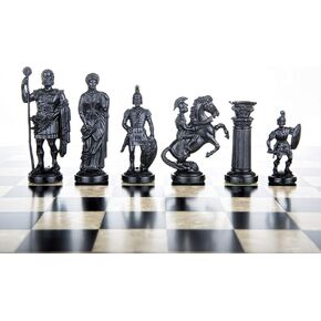 3 3/4" BLACK & WHITE Roman Legion Plastic Chess Pieces - felted