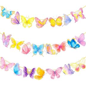 2pcs Butterfly Banner Garland Decorations Butterfly Birthday Party Decorations Gold Glitter Butterfly Birthday Banner Decorations for Summer Theme Party Baby Girl Birthday Wedding Party Supplies