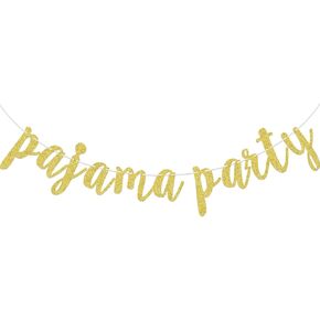 GXSOVSO Pajama Party Banner, Pre-strung Girls Night Decorations, Slumber Party Decorations for Girls, Gold Glitter