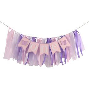 Butterfly One Birthday Highchair Banner - First Birthday Highchair Banner，one High Chair Banner，1st Birthday High Chair Banner，one Party Decoration Photo Props Cake Smash