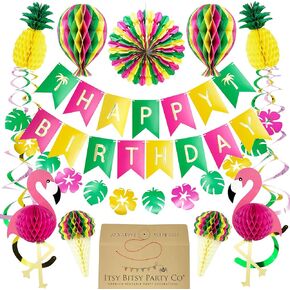 Premium Reusable Luau Party Decorations - Hawaiian Party Decorations, Happy Birthday Decorations - Aloha/Happy Birthday Banner, Pineapple, Flamingo Decor- Summer/Beach/Tropical Party Decorations