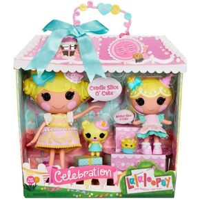 Lalaloopsy Doll Set - Candle & Wishes Slice O' Cake - Large & Little Dolls with Yellow Hair & Hat - With Pet Pug & Cupcake Pig - Changeable Outfit, Reusable House Package Playset - For Kids Ages 3+