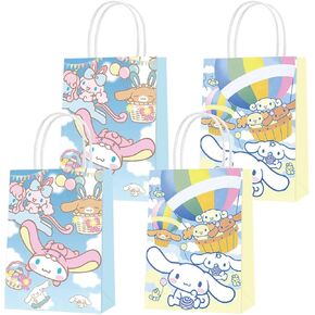 16 Pcs 𝓒𝓲𝓷𝓷𝓪𝓶𝓸𝓻𝓸𝓵𝓵 Party Paper Gift Bags, 2 Styles Party Favor Bags with Handles for 𝓒𝓲𝓷𝓷𝓪𝓶𝓸𝓻𝓸𝓵𝓵 Party Decorations, Kawaii Cartoon Dog Goody Bags Candy Gift Bags for Boys Girls Kids Birthday Party