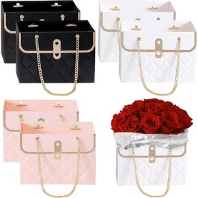 Flower Paper Gift Box with Metal Chain 6PCS Bouquet Storage Bucket Florist Bag with Handle Gift Case for Arrangements Wedding Gift Wrap Bags Pastel Gift Bags