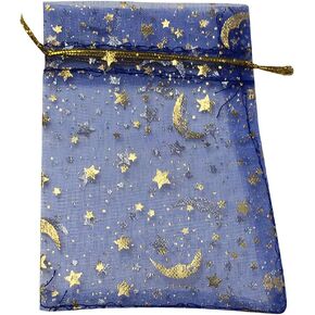 SUNGULF 100Pcs 5x7 Inches Sheer Drawstring Organza Bags Stars and Moon Wedding Party Favor Jewelry Candy Gift Pouches (White)