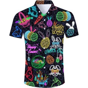 Fanient Mens Hawaiian Shirt Summer 3D Print Casual Short Sleeve Button Down Graphic Aloha Dress Shirts