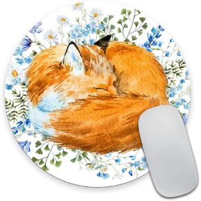 Smooffly Fox Mousepad Floral Blue Flowers Mouse pad Animal Round Mouse pad Cute Mousepad Desk Accessories Office Supplies